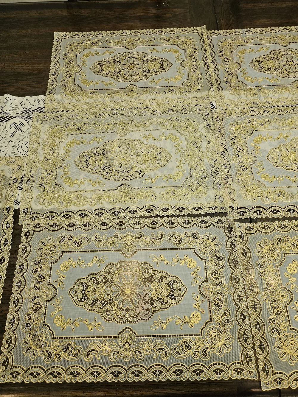 Vintage Gold & Cream Vinyl Placemats Baroque Medallion Two Tone - Set of 10